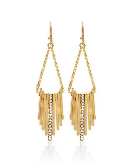 gold dangling earrings look like fringe